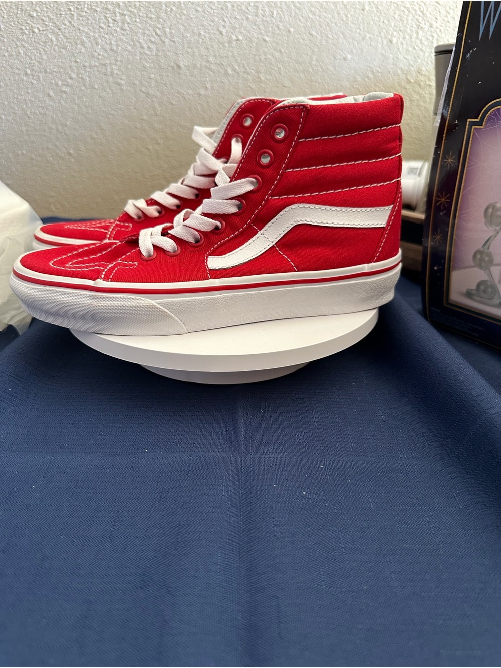 Vans Red and White High-Top Canvas Sneakers for Women